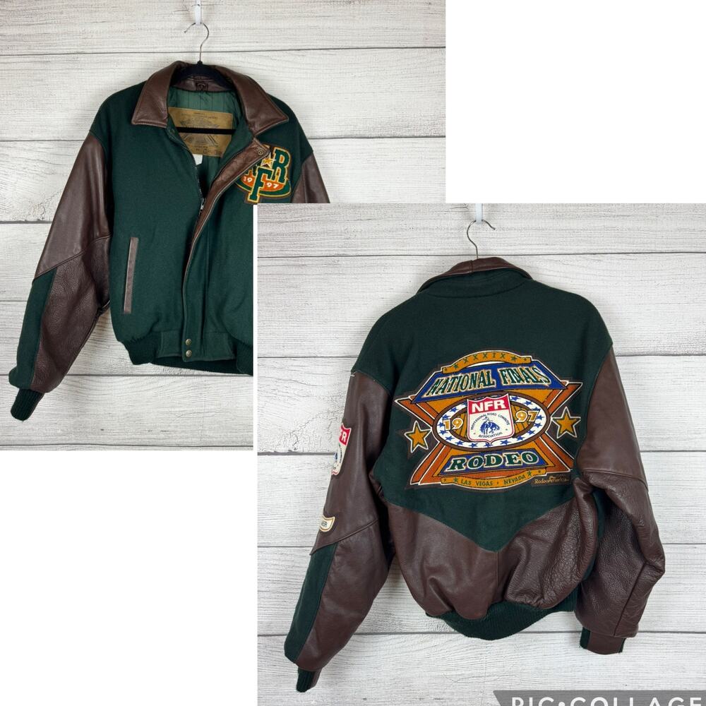 Vintage NFR Unisex Leather Rodeo Patch 1997 Contestant Jacket Size XS